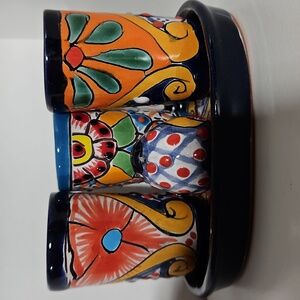 Handcrafted Tequila Shot Glasses with Salt Shaker & Tray, Red Clay, 5 Pieces